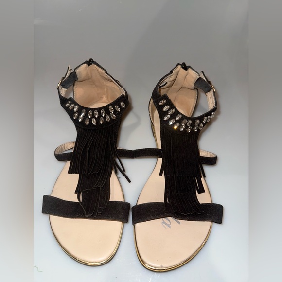 Marilyn Monroe Black Fringe Sandals with Sparkling Accents - Picture 1 of 6